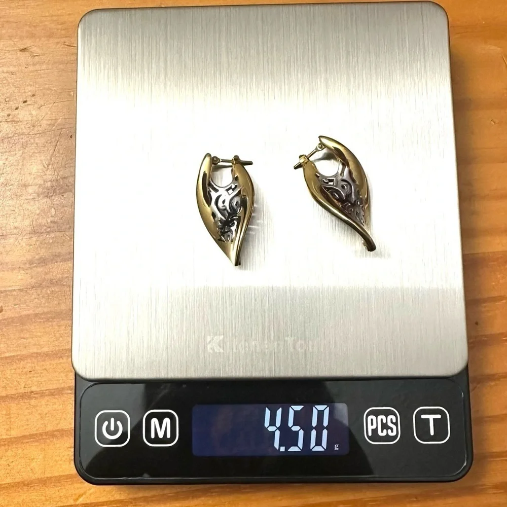 14k Golden Clef Arezzo Yellow & White Gold Polished Cutout Post Earrings 4.5g